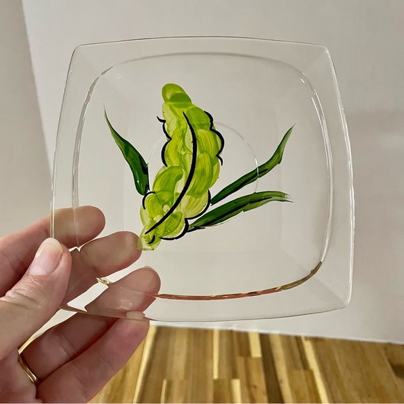 Hazel Atlas 4 Gay Fad Green Plants 5.5” Square Saucer Dessert Plates USA Rare - Picture 3 of 8